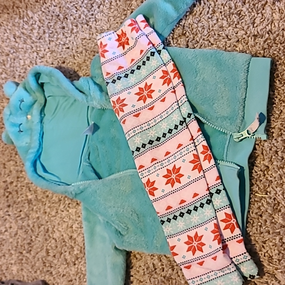 Teal Sweatshirt with ears and snowflake pants!